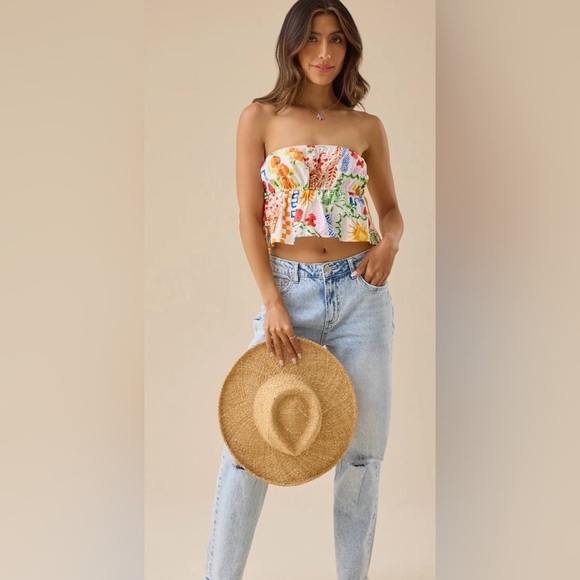 Altar'd State Tops - Altar'd State Floral Postcard Print Strapless Tube Top